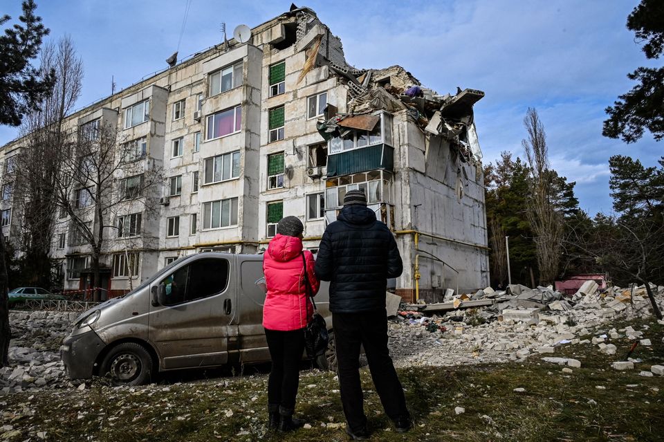 A residential building destroyed following a Russia missile attack, in Kluhyno-Bashkyrivka, Ukraine.
